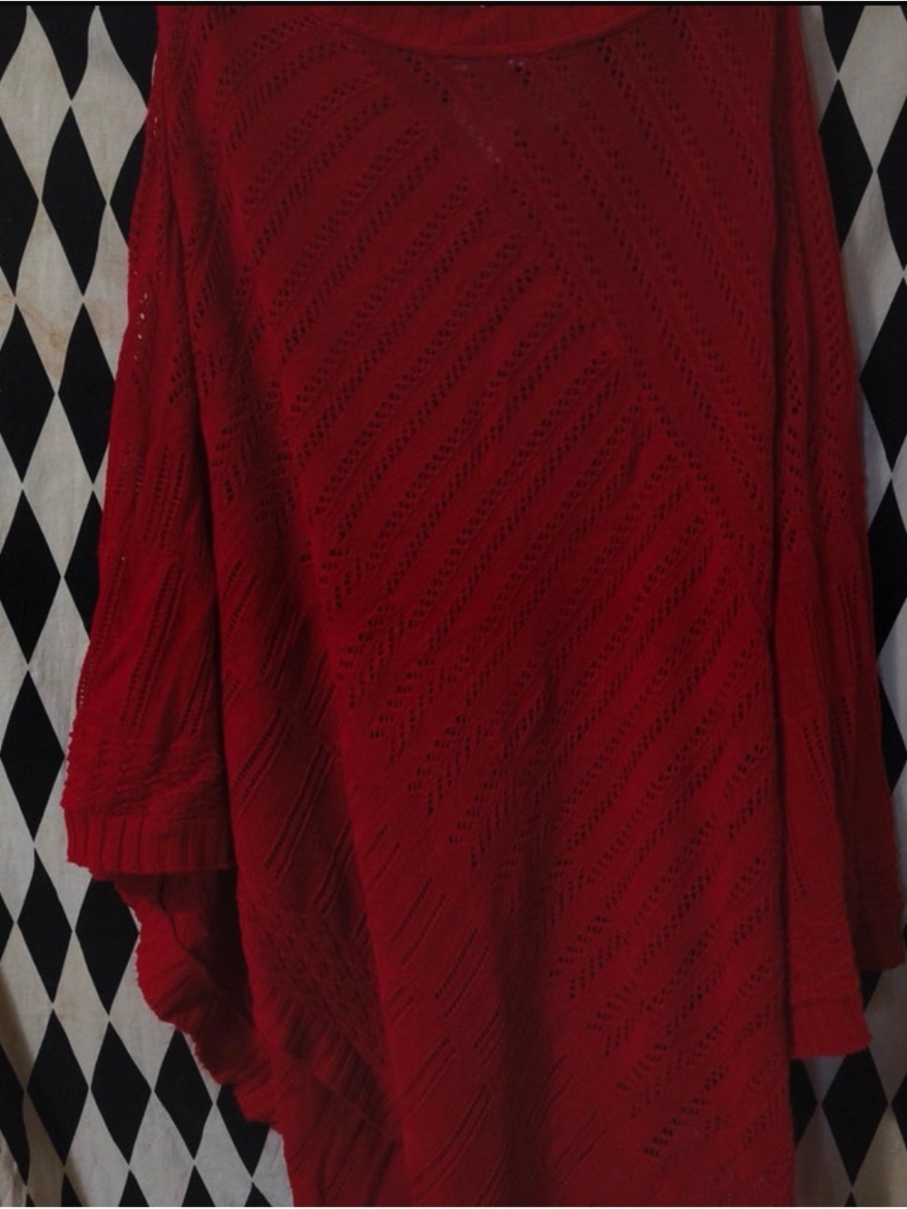 Westbound Red V-Neck Knit Poncho - Picture 3 of 5